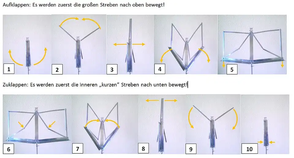 Auf- und Zuklappen eines handelsüblichen Notenständers