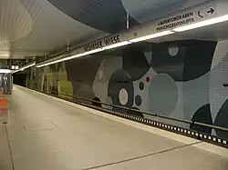 Wöhrder Wiese, Nürnberg: Sich spielerisch überlagernde und verschneidende Formen greifen abstrakt die darüber liegende Landschaft aus Pegnitz und Wöhrder Wiese auf Entwurf: Stefan Maier und Bernhard Lugert