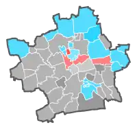 (Relative) Stimmenmehrheit nach Stadtteilen im 1. Wahlgang