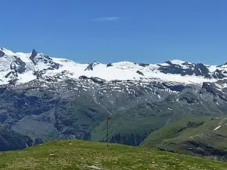 Furgghorn (Bildmitte) mit Oberem Theodulgletscher (Blick vom Wisshorn)