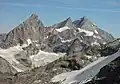 Blick vom Testa del Leone auf Ober&nbsp;Gabelhorn, Zinalrothorn und Weisshorn der Weisshorngruppe.