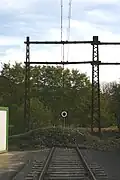 Oberleitungsportal am Streckenende der Landesbahn im Bahnhof Bad Gleichenberg