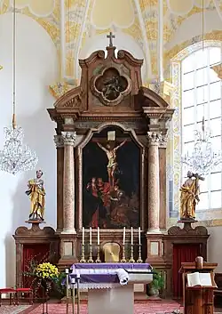 Kreuzigung Christi, ehemaliges Altarbild Schlosskapelle Auhof bei Linz, heute Filialkirche Oberthalheim