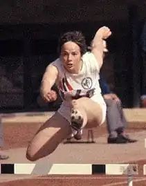 Die elftplatzierte Oddrun Lange, spätere Oddrun Hokland – hier als&nbsp;Hürdenläuferin