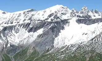 Ofen von Osten, also der Bündner Seite; rechts Tschingelhörner und ganz links Grischsattel.