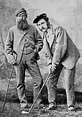 Die Golfer Old Tom Morris und Young Tom Morris im Tweedanzug