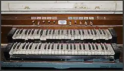 Spieltisch einer Orgel der Familie Grüneberg