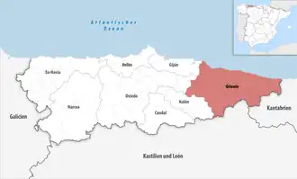 Die Lage der Comarca Oriente in der autonomen Gemeinschaft Asturien