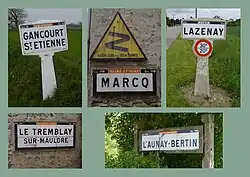 Zusammenstellung verschiederer Ortseinfahrtstafeln