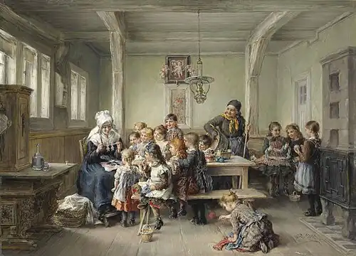 Otto Piltz: Mädchen beim Stricken und Scherenschnitt (um 1894)Jazz