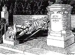 Franz Jüttner: Karikatur des Brandenburgischen Markgrafen Otto V. („Otto der Faule“) in der Berliner Siegesallee, 1899