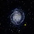 Ultraviolett-Aufnahme von NGC&nbsp;3344: Die inneren Spiralenarme sind so eng beisammen, dass man sie schwer erkennen kann.
