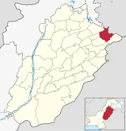 Karte von Pakistan, Position von Distrikt Sialkot hervorgehoben