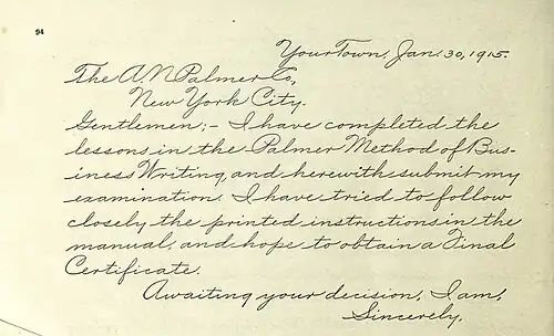 Schriftbeispiel der Palmer Method, 1901