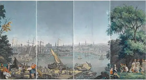 Panoramatapete Hafenszene in Boston aus „Vue de l’Amérique Nord“ (1834), Zuber & Cie