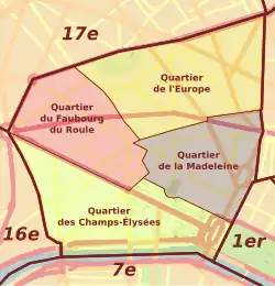 Lage des Stadtviertels innerhalb des 8.&nbsp;Arrondissements