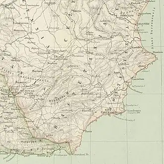 Teil einer alten Karte des römischen Hispaniens