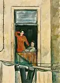 Paul Nicolaus: Römerinnen am Fenster, um 1935, Aquarell, 48 × 35 cm, Privatbesitz.