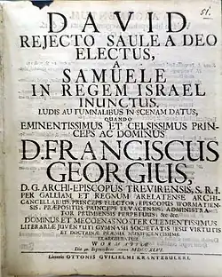 Titelblatt des Programmhefts der Theateraufführung im September 1746