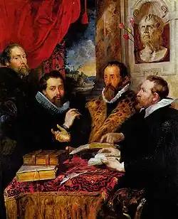 Peter Paul Rubens: Die vier Philosophen (Gruppenbild von Peter Paul Rubens, Philipp Rubens, Justus Lipsius und Hugo Grotius).[13] Palazzo Pitti, Florenz