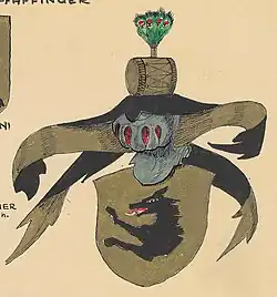 Rüdenwappen der Pfäffinger (angeblich das Stammwappen der † Landsberger, der unmittelbaren Vorgänger in der Erbmarschallwürde)