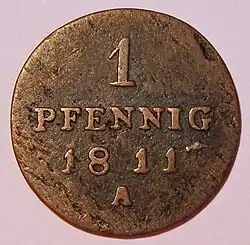 Branden­burgischer Pfennig von 1811, Wertseite