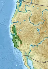 Topografische Karte der westlichen USA mit grün eingezeichneter Verbreitung
