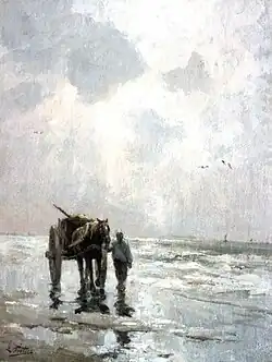 Schelpenvisser op het strand, etwa 1900