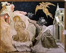 Pietro Lorenzetti: Seraphisches Kruzifix: Christus in Form eines Seraphen (Assisi, Fresco in der Unterkirche von St. Francesco, um 1320)