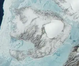 Satellitenfoto der Pionier-Land mit der Pionier-Eiskappe