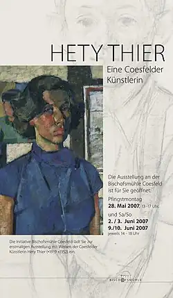 Selbstbildnis von Hety Thier zur Illustration des Plakates zur Ausstellung über ihren künstlerischen Weg und die Rolle der Stadt Coesfeld.