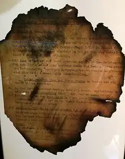 Angebrannte Unterlagen zum deutschen Westfeldzug die im Januar 1940 im Mechelen-Zwischenfall in belgische Hände gerieten