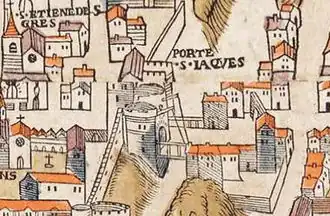 La porte Saint-Jacques sur le Plan de Truschet et Hoyau (1550).