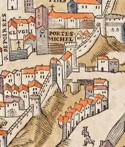 La porte Saint-Michel sur le Plan de Truschet et Hoyau (1550).
