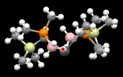 Draufsicht auf {(Me3Si)[Me2P(BH3)]CH}2Pb