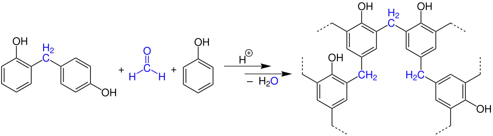 Zweite Stufe der Polykondensationsreaktion von Formaldehyd mit Phenol zu Bakelit