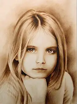 Porträt in Sepia-Öl-Trockenpinseltechnik