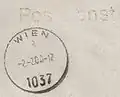 Stempel der Postfiliale 1037 Wien, bei dieser Besonderheit handelt es sich um einen „Postdienst“-Brief; Februar 2000.