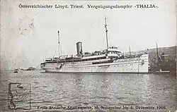 Postkarte mit Aufdruck zur 1. Ärztlichen Studienreise im Spätherbst 1908 (140&nbsp;×&nbsp;90&nbsp;mm), Rückseite: Nachricht des Psychiaters Dr. Wilhelm Neutra (Buder von Richard Neutra) an den Militär, FML Othmar von Crusiz[39]