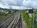 Relikte des Dreischienengleises in Höhe des früheren Stellwerks W3