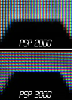 Bildschirm mit Subpixeln bei einer PSP-2000 und PSP-3000