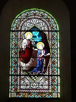 Fenster in der Kirche St-Saturnin in Quinsac, signiert G.P. DAGRAND BORDEAUX (links unten) und ANNO DOMINI 1887 (rechts unten)