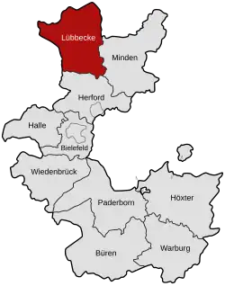 Lage des Kreises im Regierungsbezirk Minden 1832–1947 und Regierungsbezirk Detmold 1947–1968