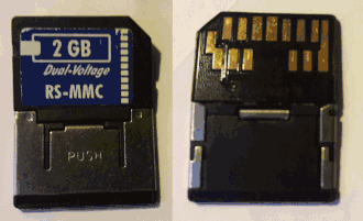RS‑MMC&nbsp;DV (Standard MMS 4.x, 2&nbsp;GB) mit Adapter