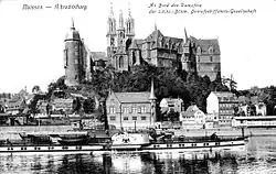 Raddampfer Kronprinz vor der Meißner Albrechtsburg und Raddampfer Haslinger