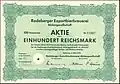 Aktie über 100 RM der Radeberger Exportbierbrauerei AG vom März 1942