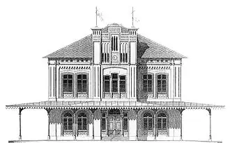 Bahnhof Nordstemmen, für den König bestimmtes südliches Bahnhofsgebäude, Werkzeichnung von C. W. Hase, 1853
