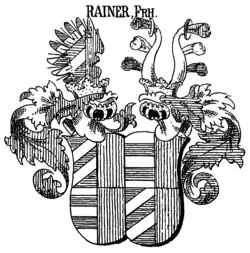 Freiherrenwappen der Rainer zu Rain unter Verwendung des Wappens der Herren von Graben zu Sommeregg