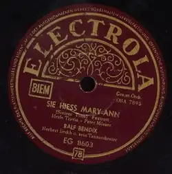 Label zu Sie hieß Mary-Ann (Ralf Bendix)