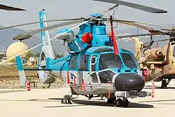 Ein Eurocopter AS 565 Panther Atalef Seeaufklärungs-Hubschrauber wird 2017 auf Ramat David ausgestellt